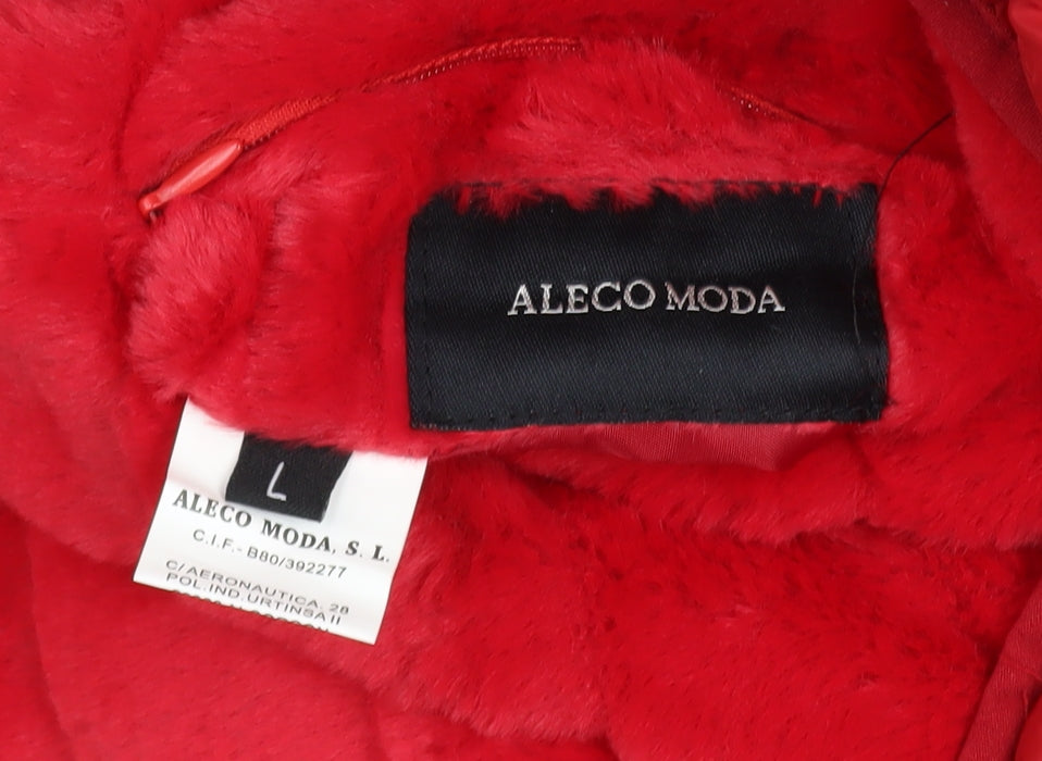 Aleco Moda Women's Red Hooded Puffer Jacket L Nylon Quilted