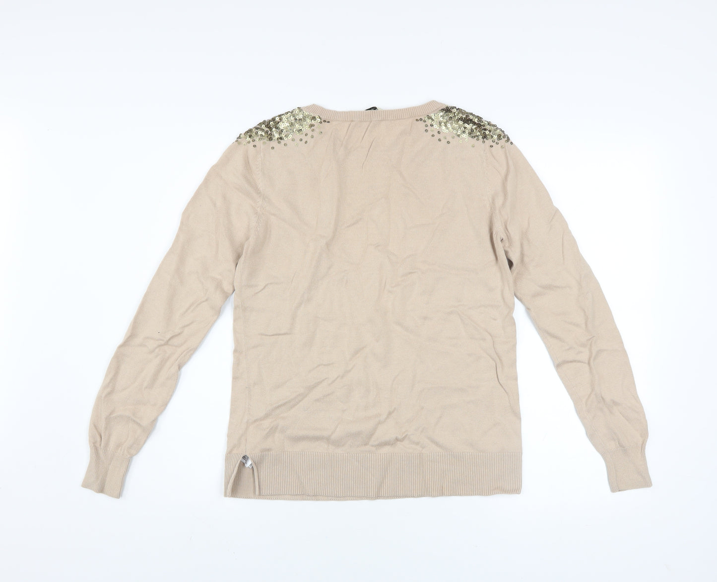 Oasis Womens Beige Sequin Shoulder Cotton Blend Jumper M