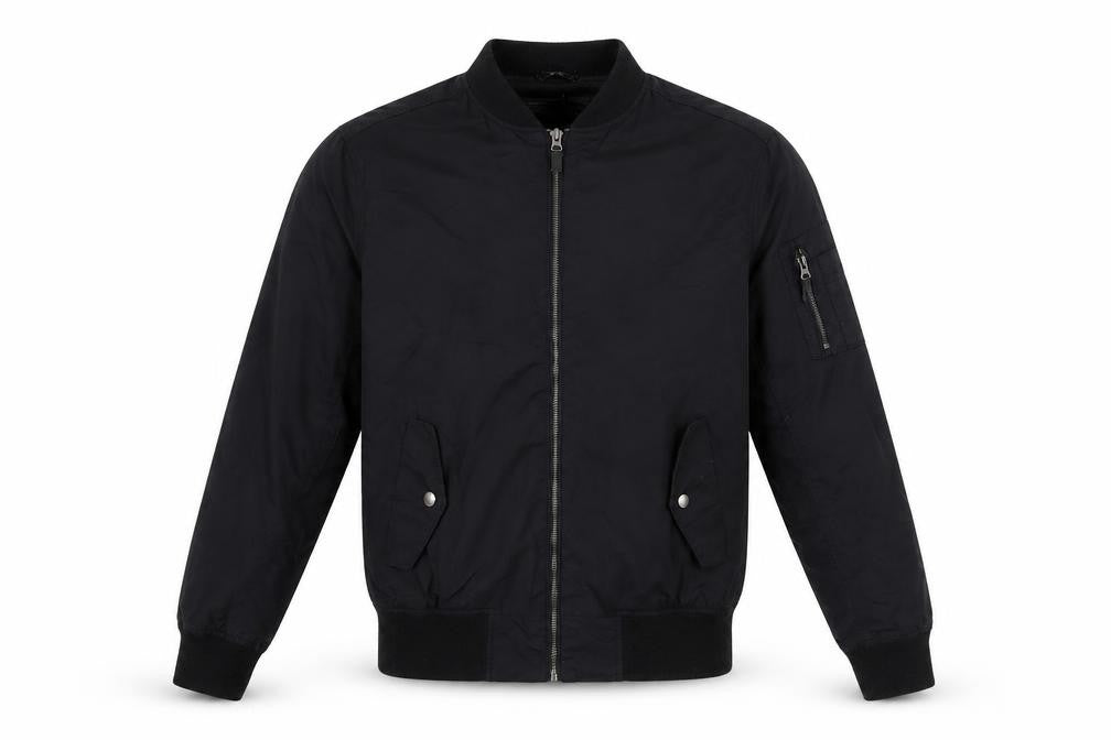 Front view of Red Herring Men Black Bomber Jacket Medium 40in Cotton Twill
