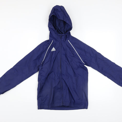 Adidas Boys Blue Windbreaker Jacket 9-10 Years Hooded Lightweight Zip Up