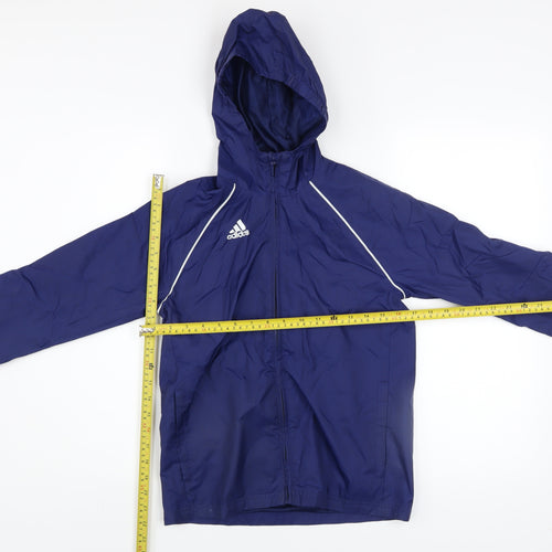 Adidas Boys Blue Windbreaker Jacket 9-10 Years Hooded Lightweight Zip Up