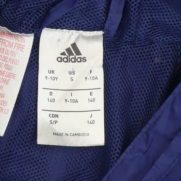 Adidas Boys Blue Windbreaker Jacket 9-10 Years Hooded Lightweight Zip Up