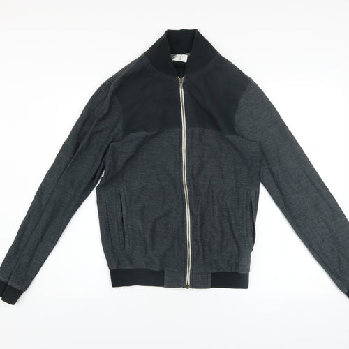 Pull&Bear Men’s Grey Bomber Jacket S Cotton Blend Full Zip