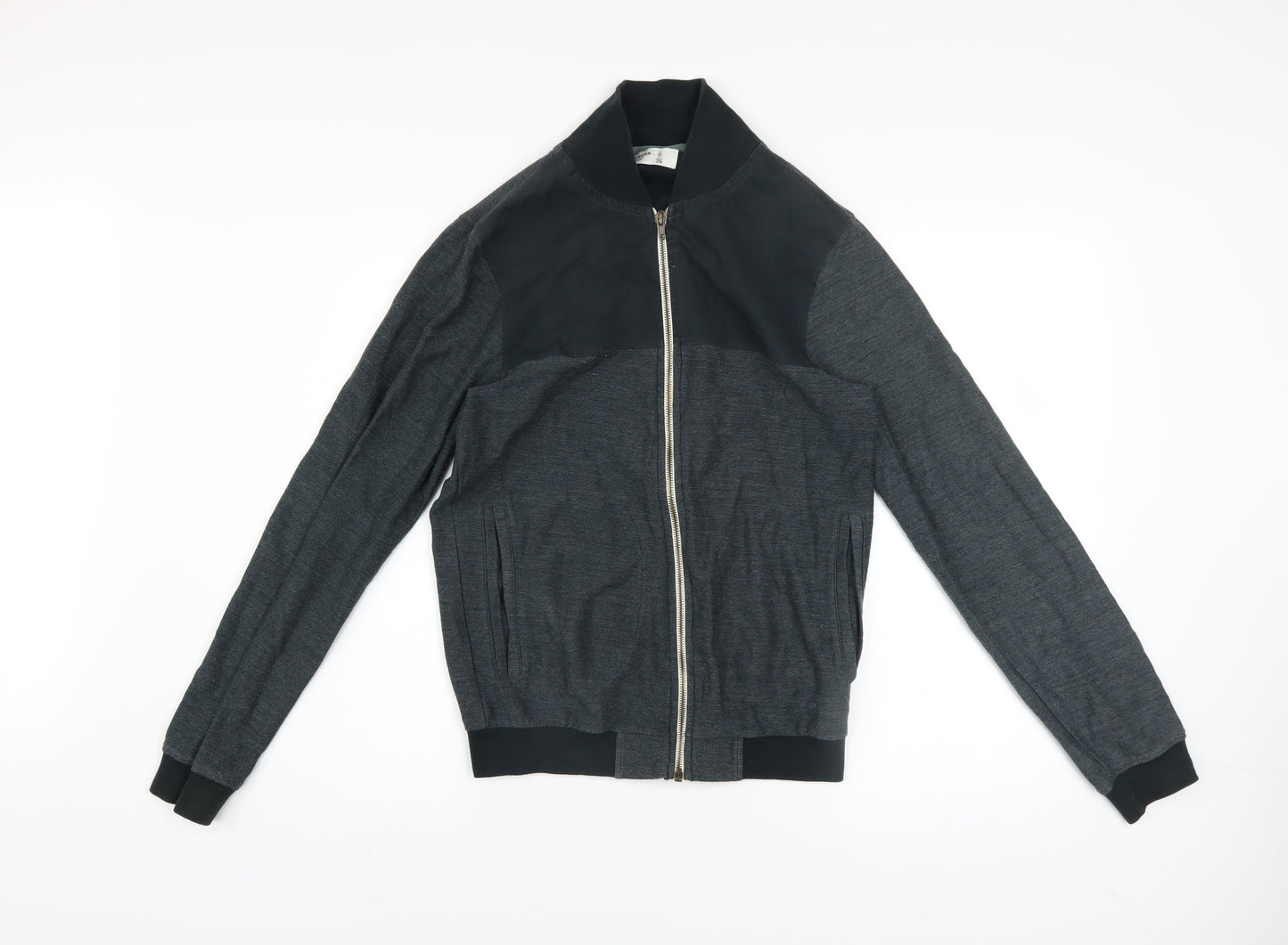 Pull&Bear Men’s Grey Bomber Jacket S Cotton Blend Full Zip