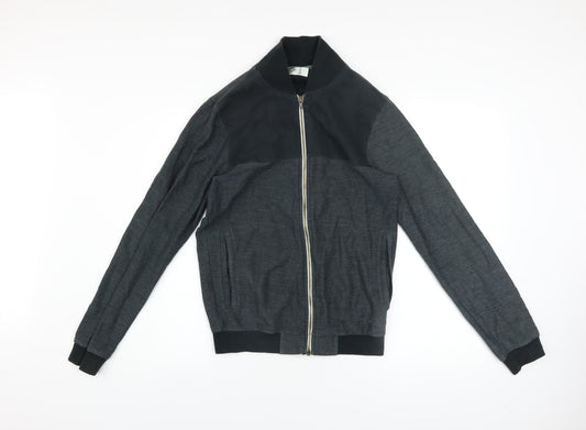 Pull&Bear Men’s Grey Bomber Jacket S Cotton Blend Full Zip
