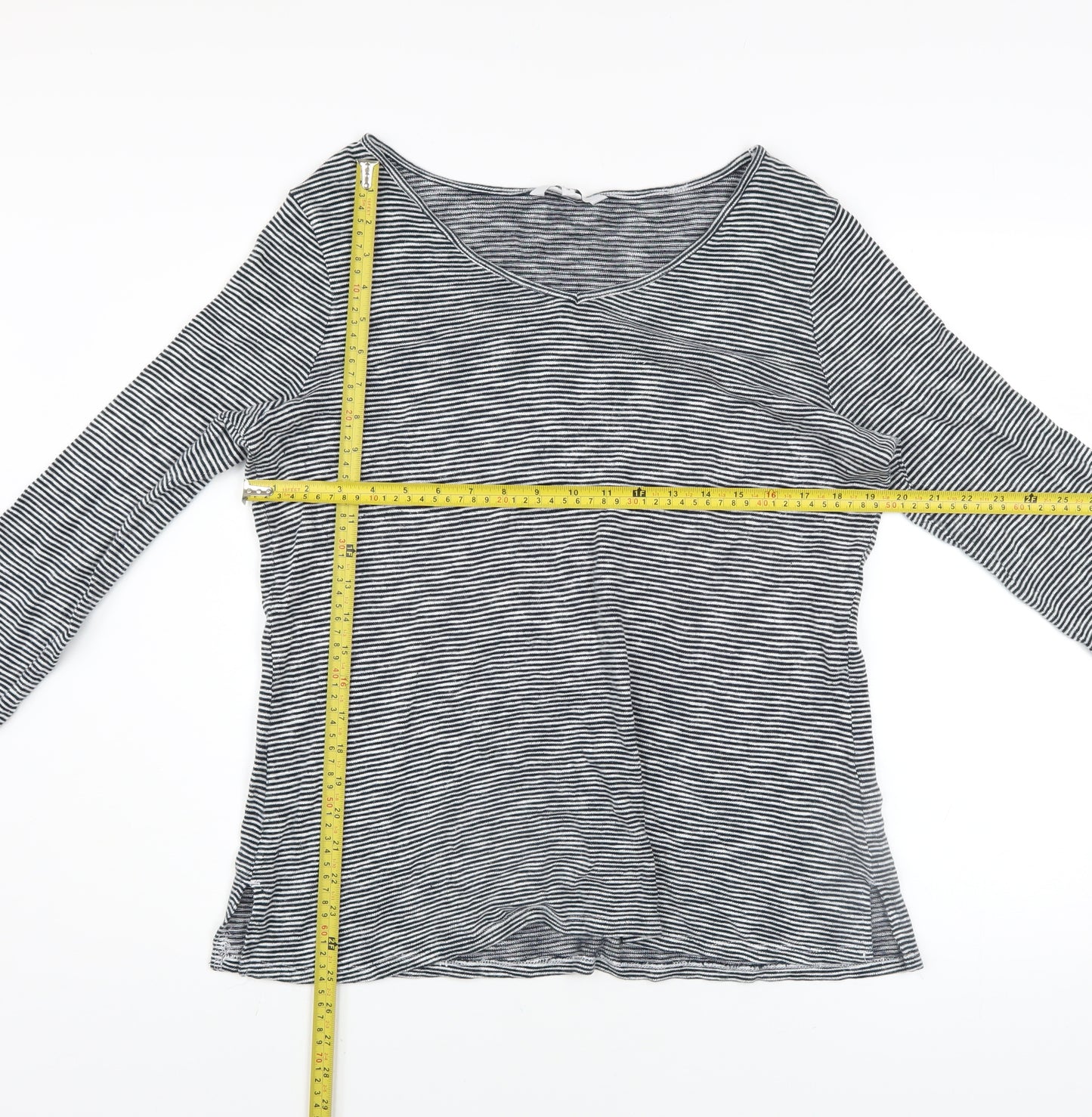 Next Women’s Black Striped V-Neck Long Sleeve Lace Cuff Top Size 16