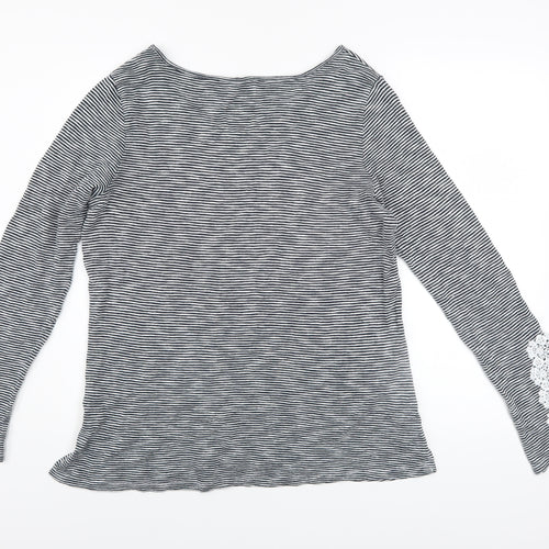 Next Women’s Black Striped V-Neck Long Sleeve Lace Cuff Top Size 16