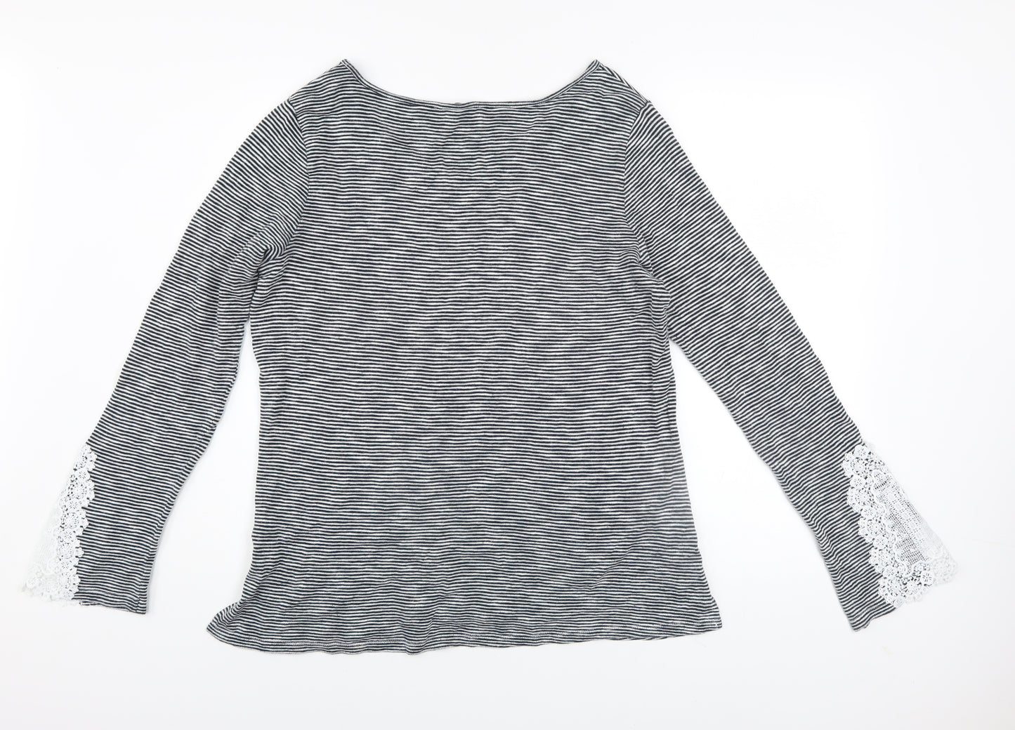 Next Women’s Black Striped V-Neck Long Sleeve Lace Cuff Top Size 16