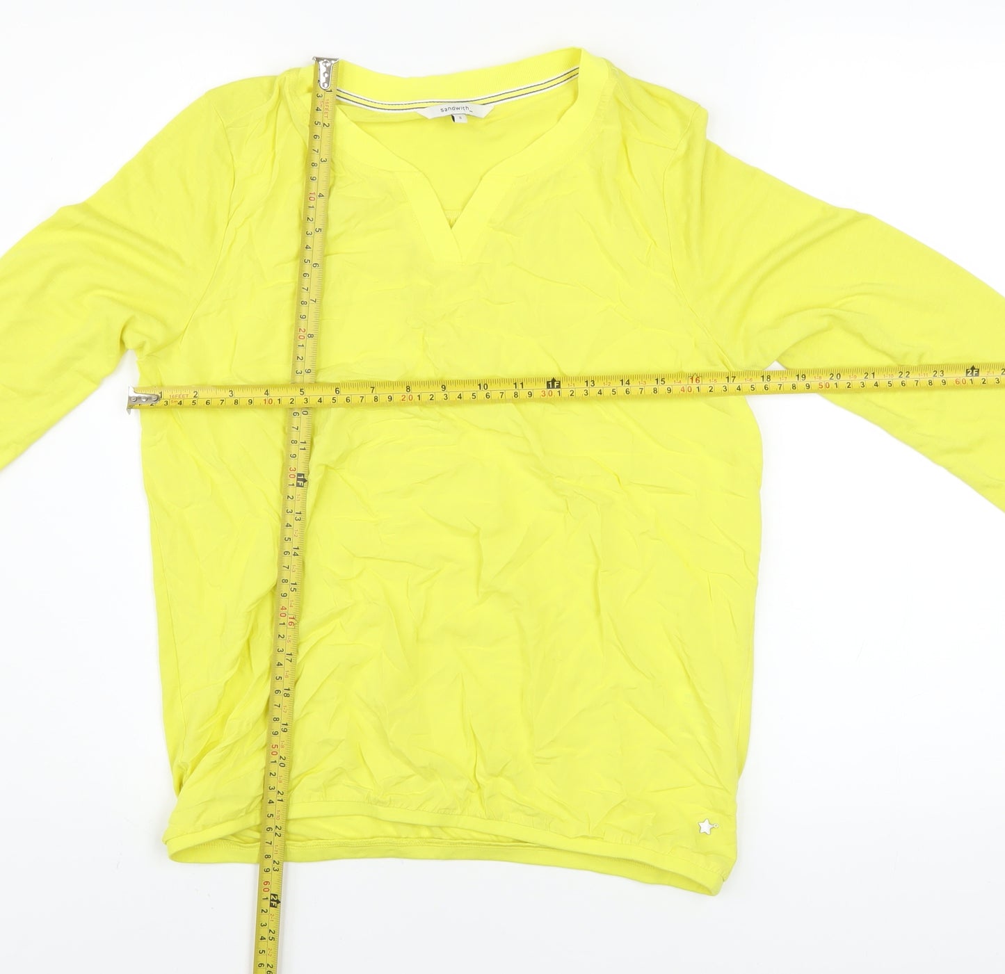 Sandwich Women’s Yellow V-Neck Long Sleeve Jersey T-Shirt Size S