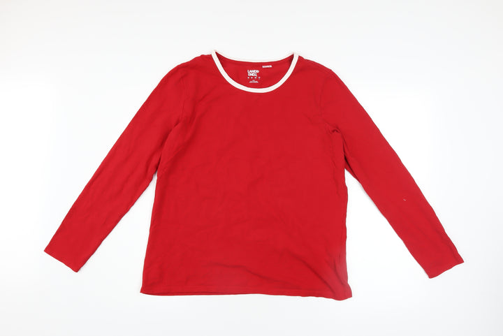 Lands' End Men's Red Long Sleeve Cotton Elastane Casual Top L