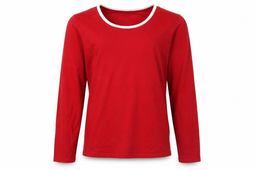 Front view of Lands' End Men's Red Long Sleeve Cotton Elastane Casual Top L