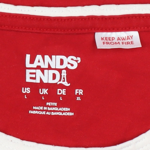 Lands' End Men's Red Long Sleeve Cotton Elastane Casual Top L