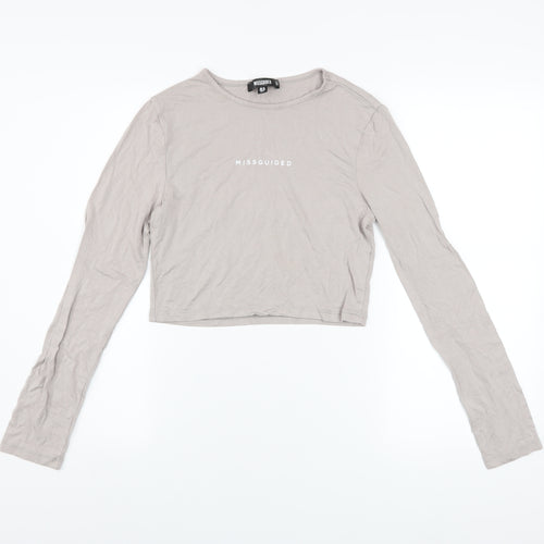 Missguided Women’s Beige Cropped Long Sleeve Cotton T-Shirt UK 10