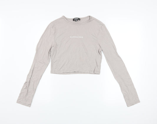 Missguided Women’s Beige Cropped Long Sleeve Cotton T-Shirt UK 10