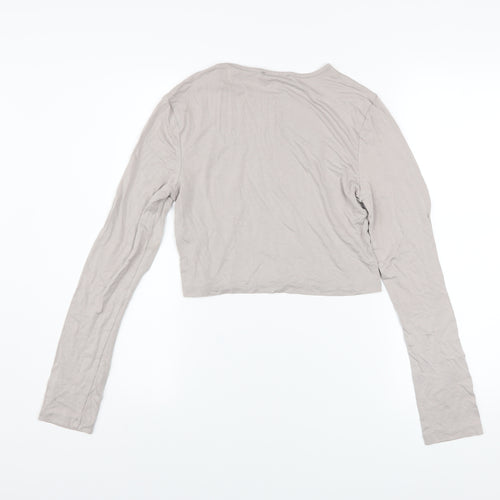Missguided Women’s Beige Cropped Long Sleeve Cotton T-Shirt UK 10