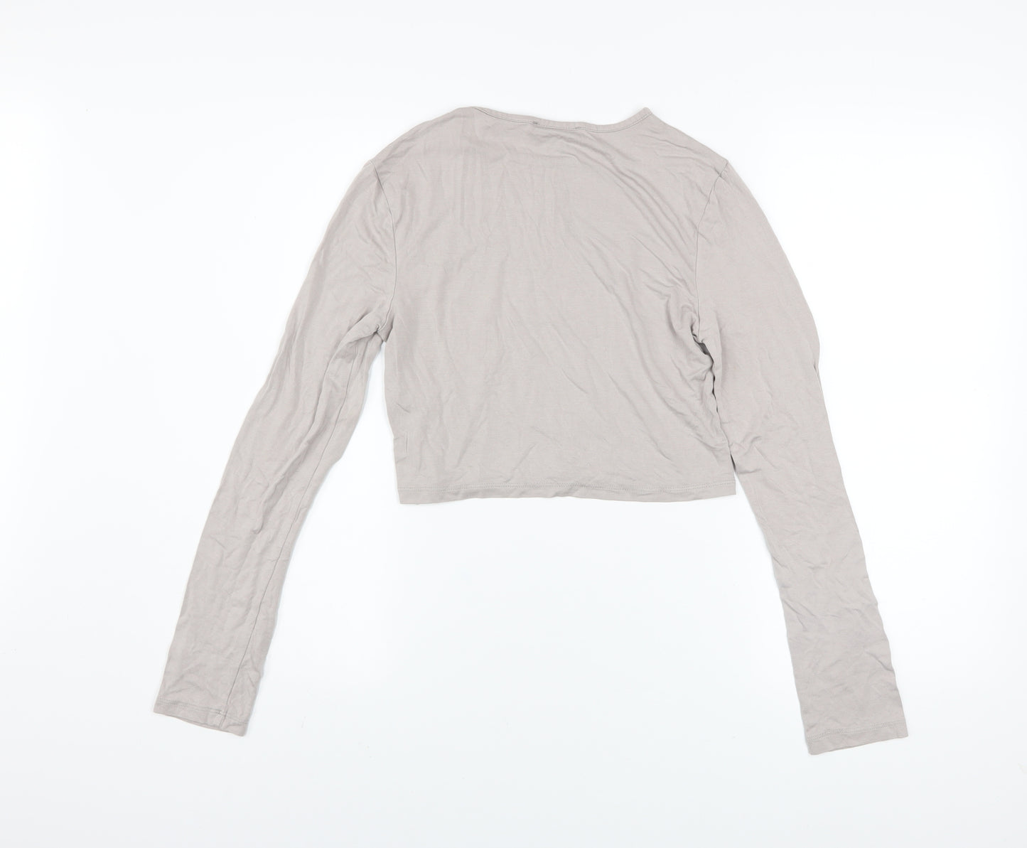 Missguided Women’s Beige Cropped Long Sleeve Cotton T-Shirt UK 10