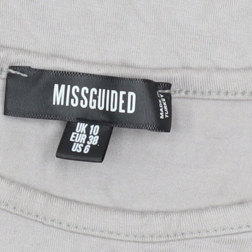 Missguided Women’s Beige Cropped Long Sleeve Cotton T-Shirt UK 10