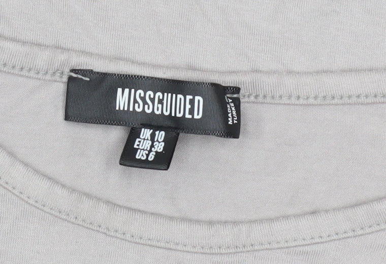 Missguided Women’s Beige Cropped Long Sleeve Cotton T-Shirt UK 10