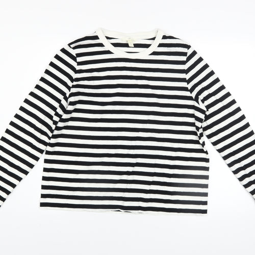 H&M Women’s Black White Striped Cotton Long Sleeve T-Shirt Size L