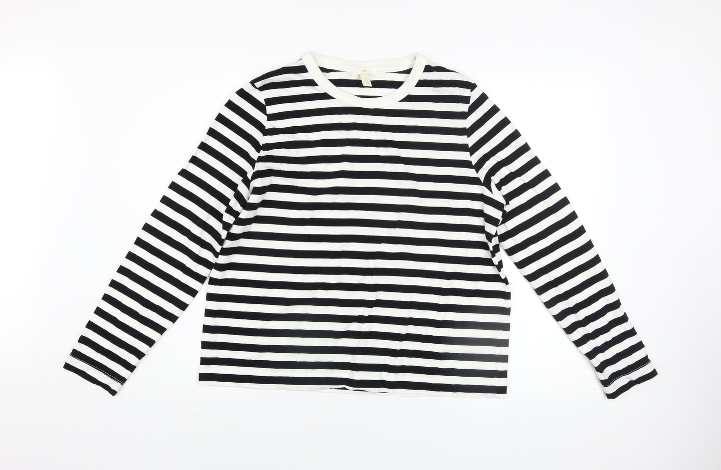 H&M Women’s Black White Striped Cotton Long Sleeve T-Shirt Size L
