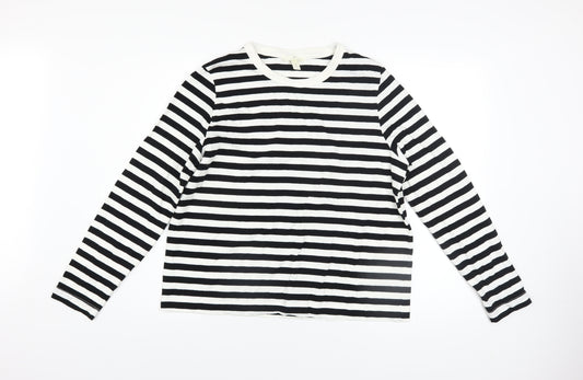 H&M Women’s Black White Striped Cotton Long Sleeve T-Shirt Size L