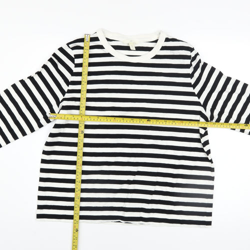 H&M Women’s Black White Striped Cotton Long Sleeve T-Shirt Size L