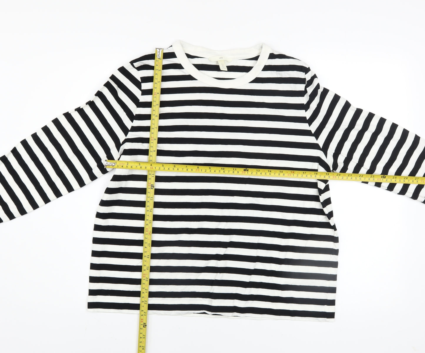 H&M Women’s Black White Striped Cotton Long Sleeve T-Shirt Size L