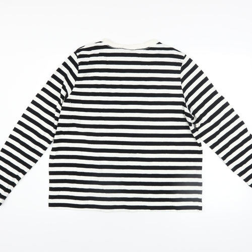 H&M Women’s Black White Striped Cotton Long Sleeve T-Shirt Size L