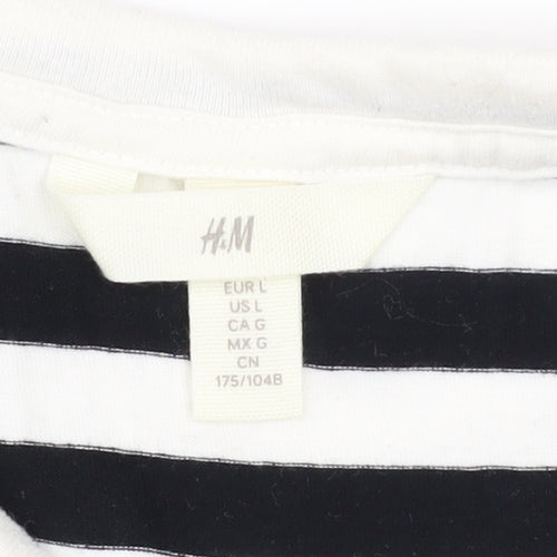 H&M Women’s Black White Striped Cotton Long Sleeve T-Shirt Size L