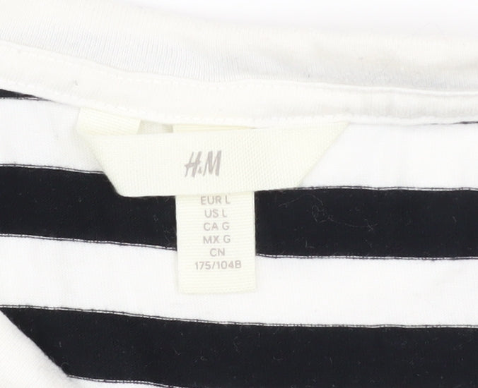 H&M Women’s Black White Striped Cotton Long Sleeve T-Shirt Size L