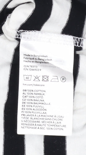 H&M Women’s Black White Striped Cotton Long Sleeve T-Shirt Size L
