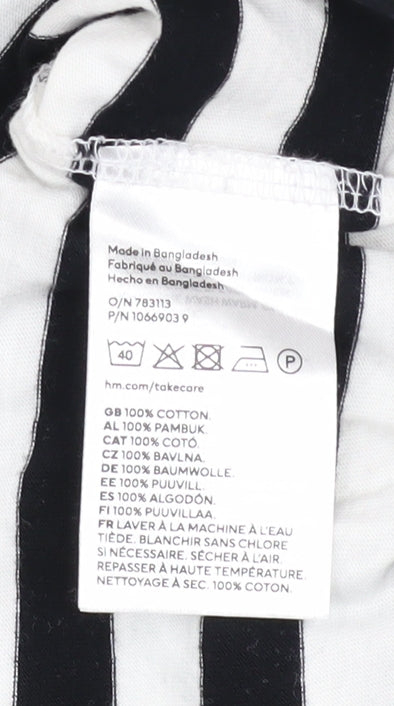 H&M Women’s Black White Striped Cotton Long Sleeve T-Shirt Size L