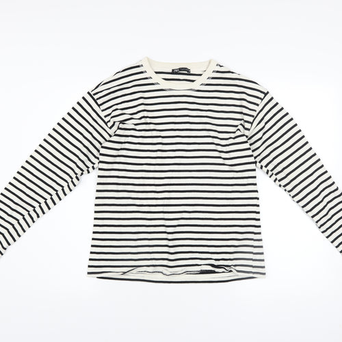 Zara Women’s Black Stripe Long Sleeve Cotton T-Shirt Size S