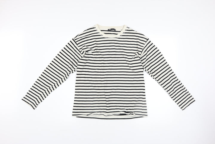 Zara Women’s Black Stripe Long Sleeve Cotton T-Shirt Size S