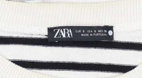 Zara Women’s Black Stripe Long Sleeve Cotton T-Shirt Size S