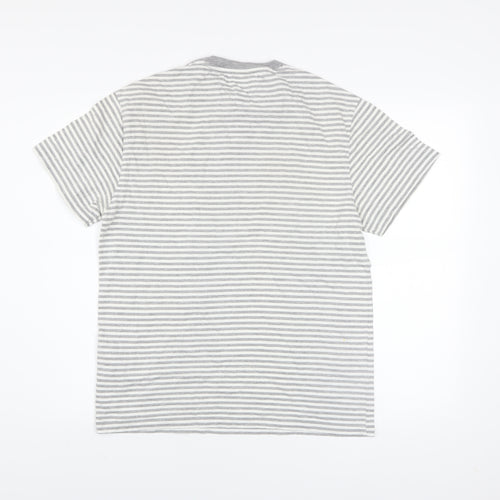 Tommy Jeans Men's Grey White Striped Cotton Crew Neck T-Shirt S