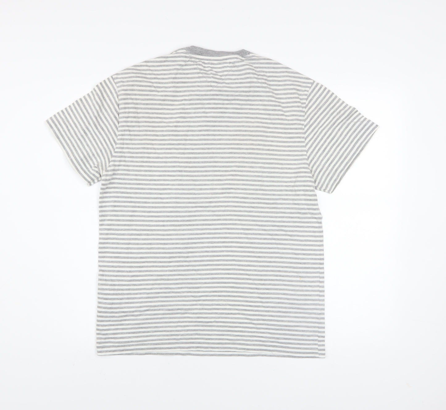 Tommy Jeans Men's Grey White Striped Cotton Crew Neck T-Shirt S