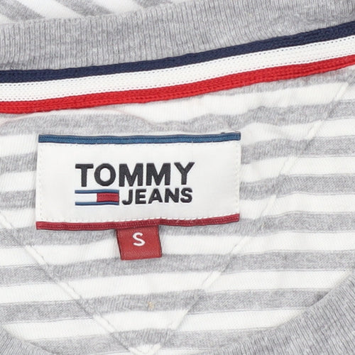 Tommy Jeans Men's Grey White Striped Cotton Crew Neck T-Shirt S