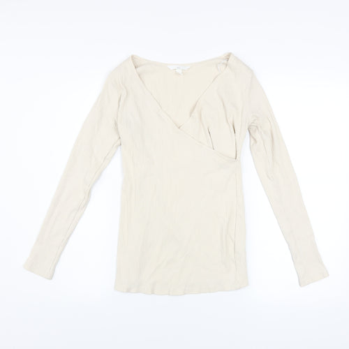 H&M Mama Women’s Beige Wrap V-Neck Long Sleeve Maternity Blouse S