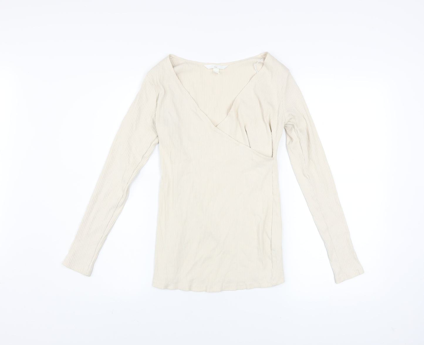 H&M Mama Women’s Beige Wrap V-Neck Long Sleeve Maternity Blouse S