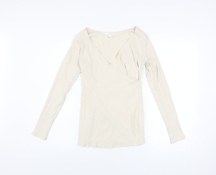 H&M Mama Women’s Beige Wrap V-Neck Long Sleeve Maternity Blouse S