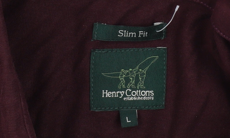 Henry Cottons Men Brown Slim Fit Long Sleeve Cotton Button-Up Shirt L