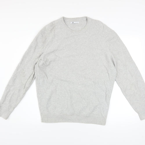 Zara Men’s Grey Cotton Crew Neck Pullover Jumper Size L