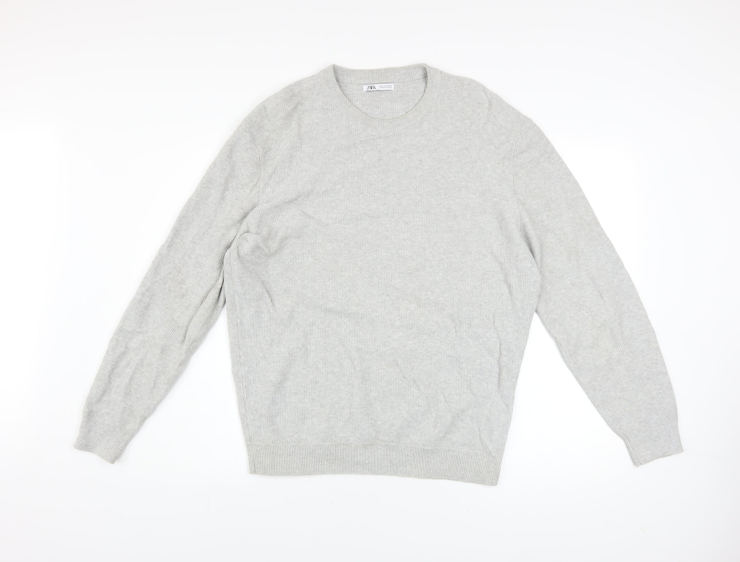 Zara Men’s Grey Cotton Crew Neck Pullover Jumper Size L