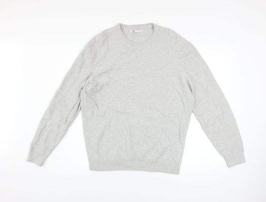 Zara Men’s Grey Cotton Crew Neck Pullover Jumper Size L