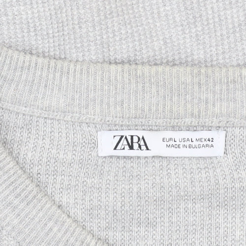 Zara Men’s Grey Cotton Crew Neck Pullover Jumper Size L