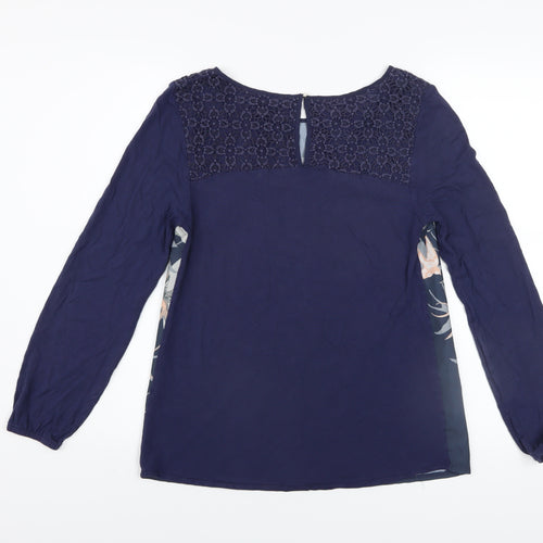 Oasis Women Blue Bird Print Lace Tunic Blouse Size M