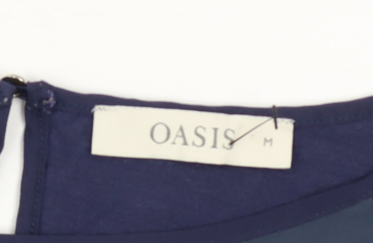 Oasis Women Blue Bird Print Lace Tunic Blouse Size M