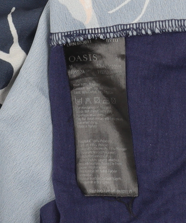 Oasis Women Blue Bird Print Lace Tunic Blouse Size M