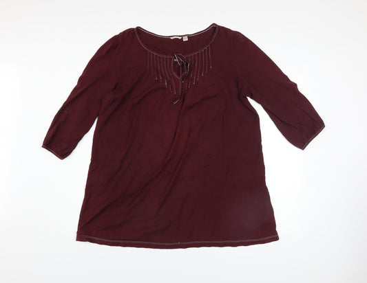 Uniqlo Women’s Brown 3/4 Sleeve Cotton Tunic Blouse L